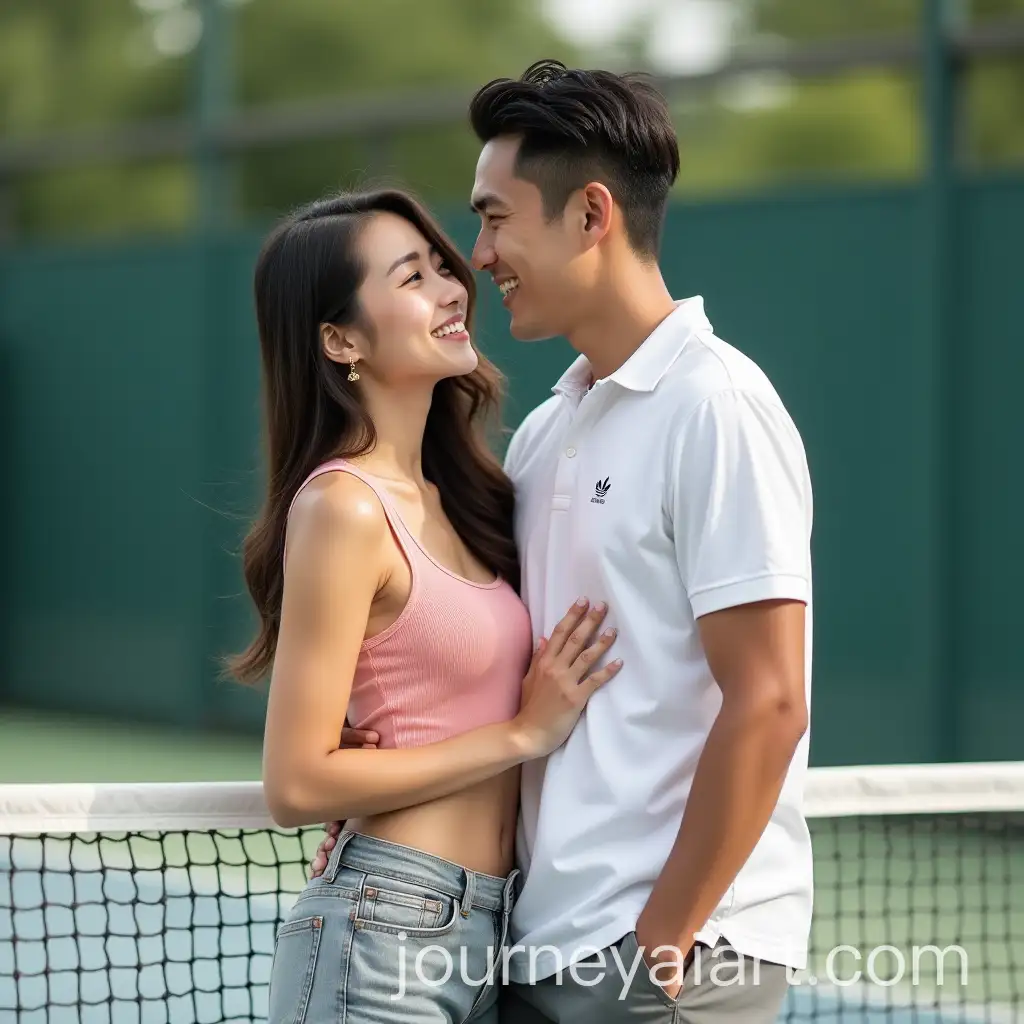Adorable-Asian-Padel-Tennis-Couple-on-Court-in-Natural-Light