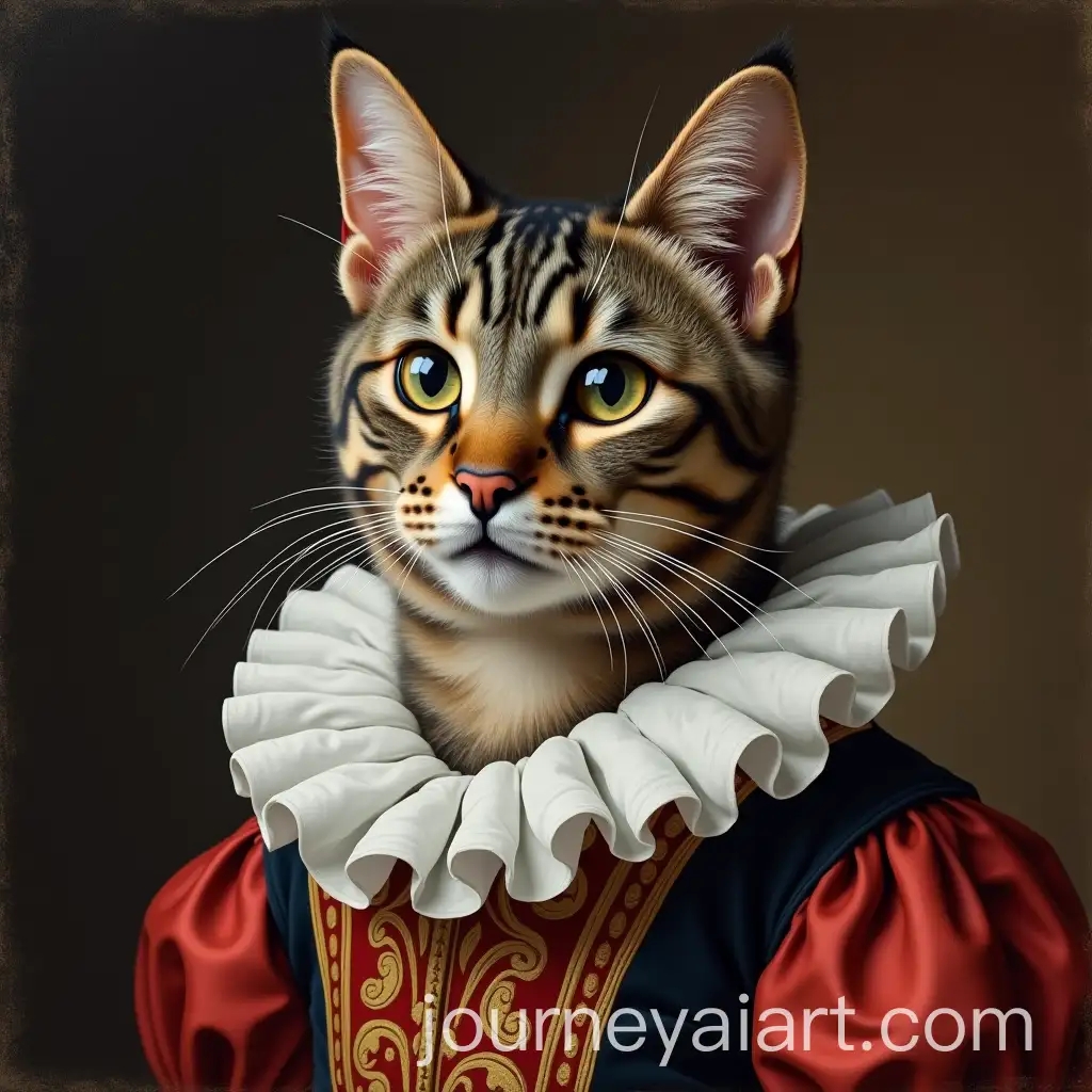 Grey-Female-Tabby-Cat-in-Royal-Elizabethan-Gown-Portrait-Painting