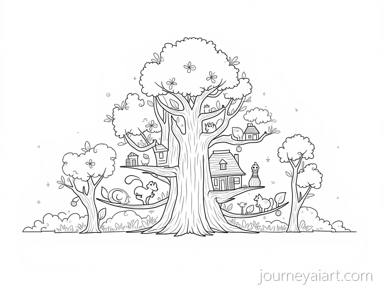 Fantasy-Tree-Village-forAI-Image-Prompt-Expansion-Children-with-Wooden-Bridges-and-Playful-Animals