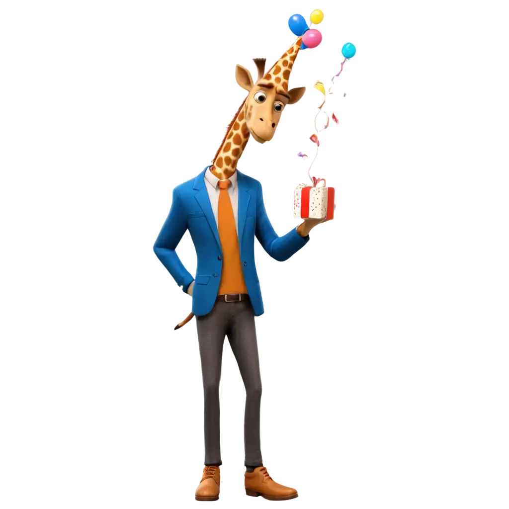 Pixar-Style-PNG-Image-Birthday-Celebration-of-a-Giraffe-in-Male-Clothes