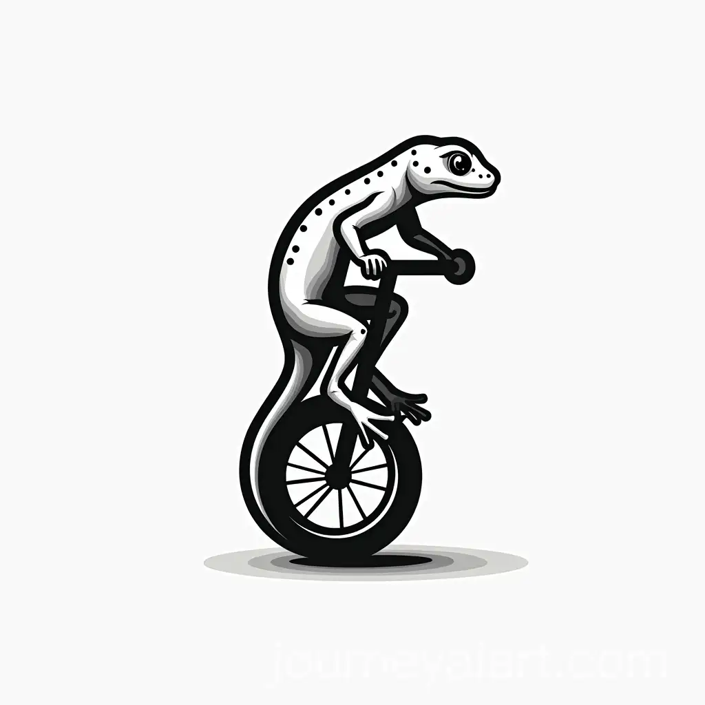Gecko-Riding-Unicycle-Vector-Logo-in-Line-Art-Style