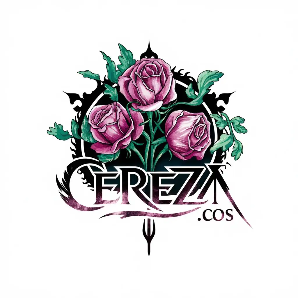 LOGO Design for Cerezacos Bayonetta Themed Roses with Poison Ivy in Watercolor