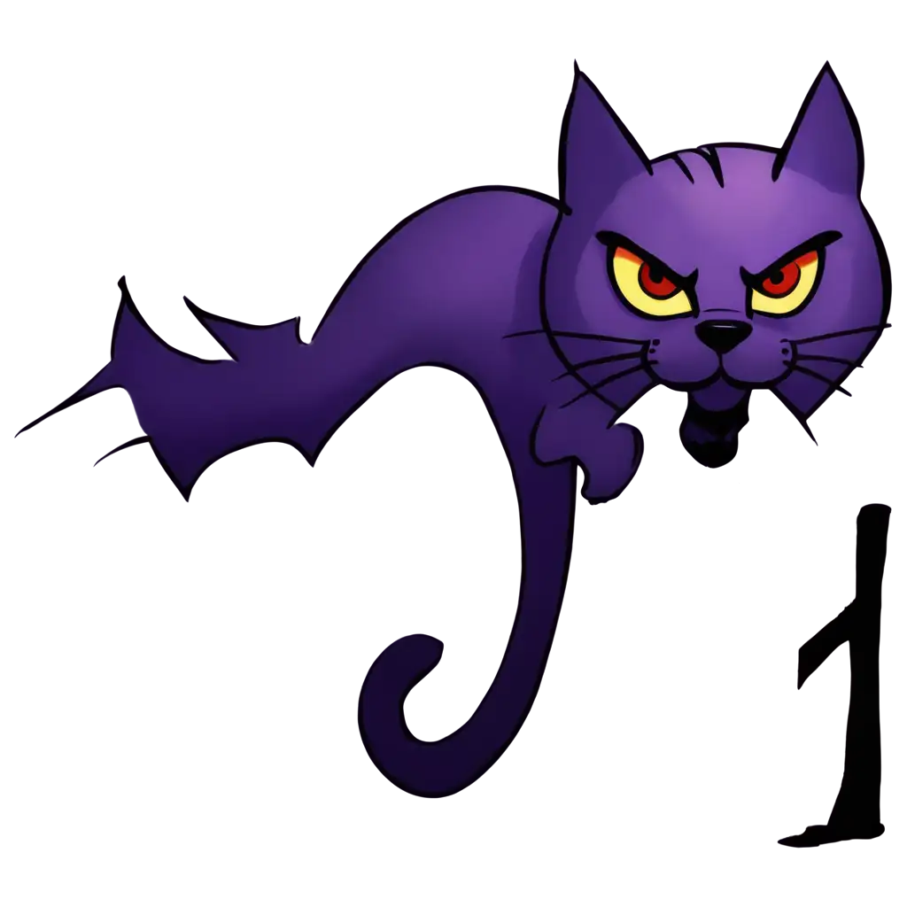 Whimsical-Purple-Cat-with-Eight-Legs-Bat-Wings-and-Red-Eyes-PNG-Image