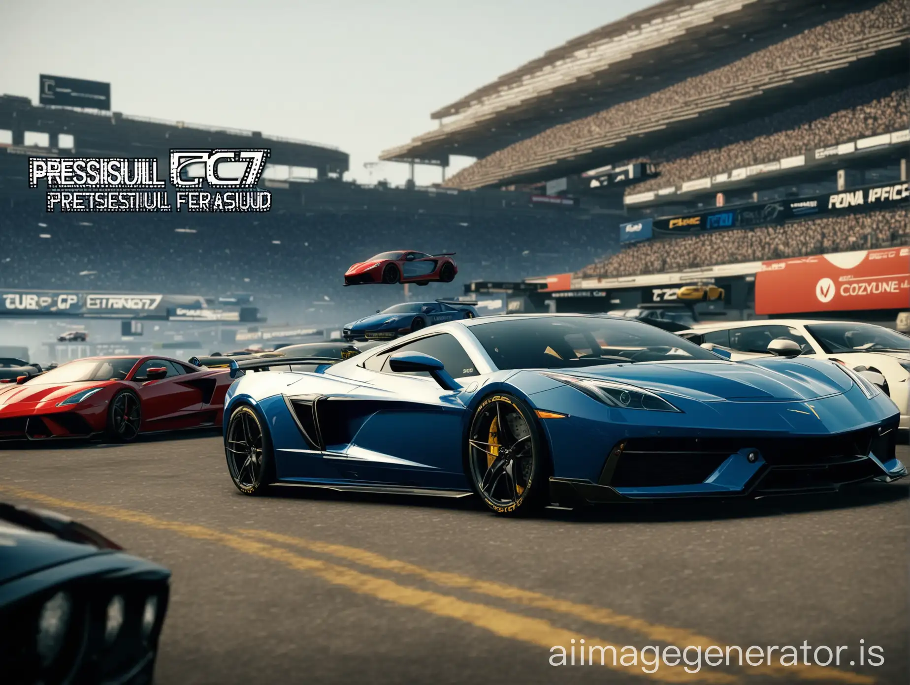 C7-Corvette-with-Prestigious-Cars-in-theAI-Art-Prompt-Expansion-Background-in-a-Video-Game-Scene