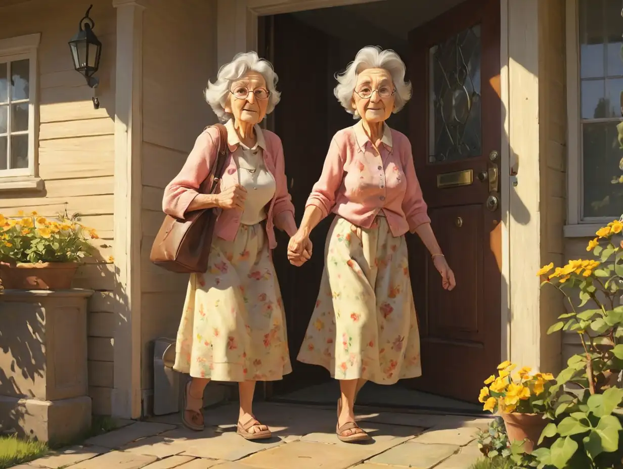 The sun is shining on the doorstep, grandma slowly walks towards the house, she usually reaches into her pocket, but suddenly stops, remembering that they've changed the lock at home.