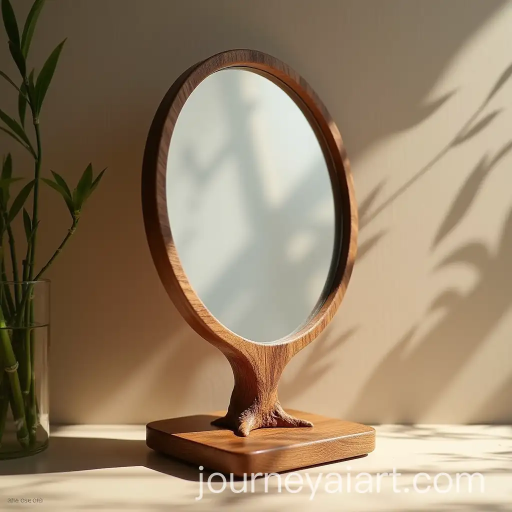 Minimalist-Japanese-Smart-Makeup-Mirror-with-Walnut-Frame-and-Bamboo-Shadow-Lighting
