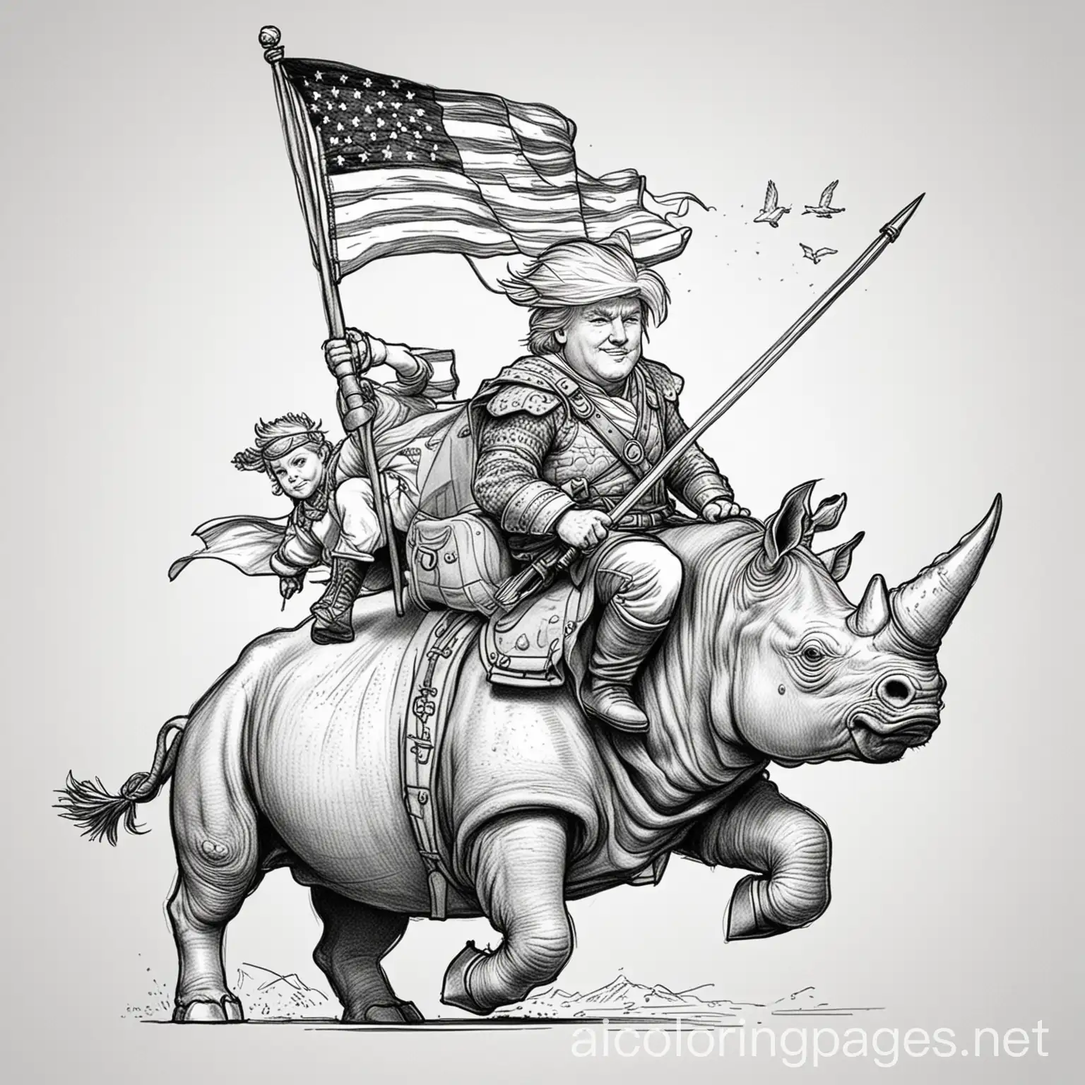 Donald-Trump-Riding-Rhino-with-American-Flag-and-Eagle-Coloring-Page