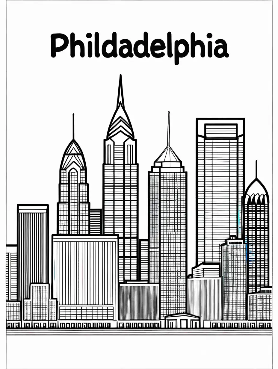 Childrens-Coloring-Page-Simple-Line-Art-of-Philadelphia