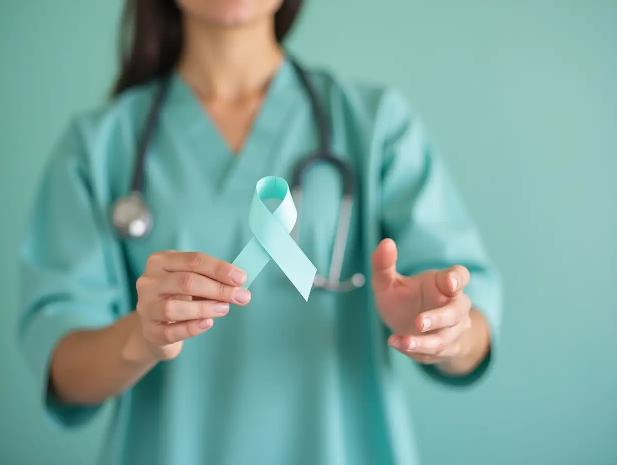 Woman-Holding-Teal-Ribbon-for-Cervical-Cancer-Awareness