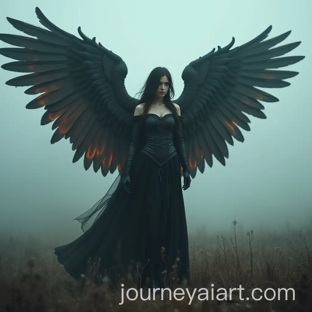 Dark-Angel-Woman-with-Obsidian-Burning-Wings-Standing-on-a-Foggy-Battlefield