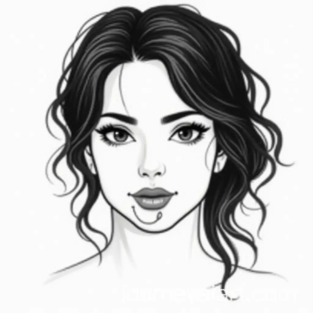 BlackHaired-Woman-Aged-30-Fishing-Hook-in-Mouth-Dramatic-Black-and-White-Portrait