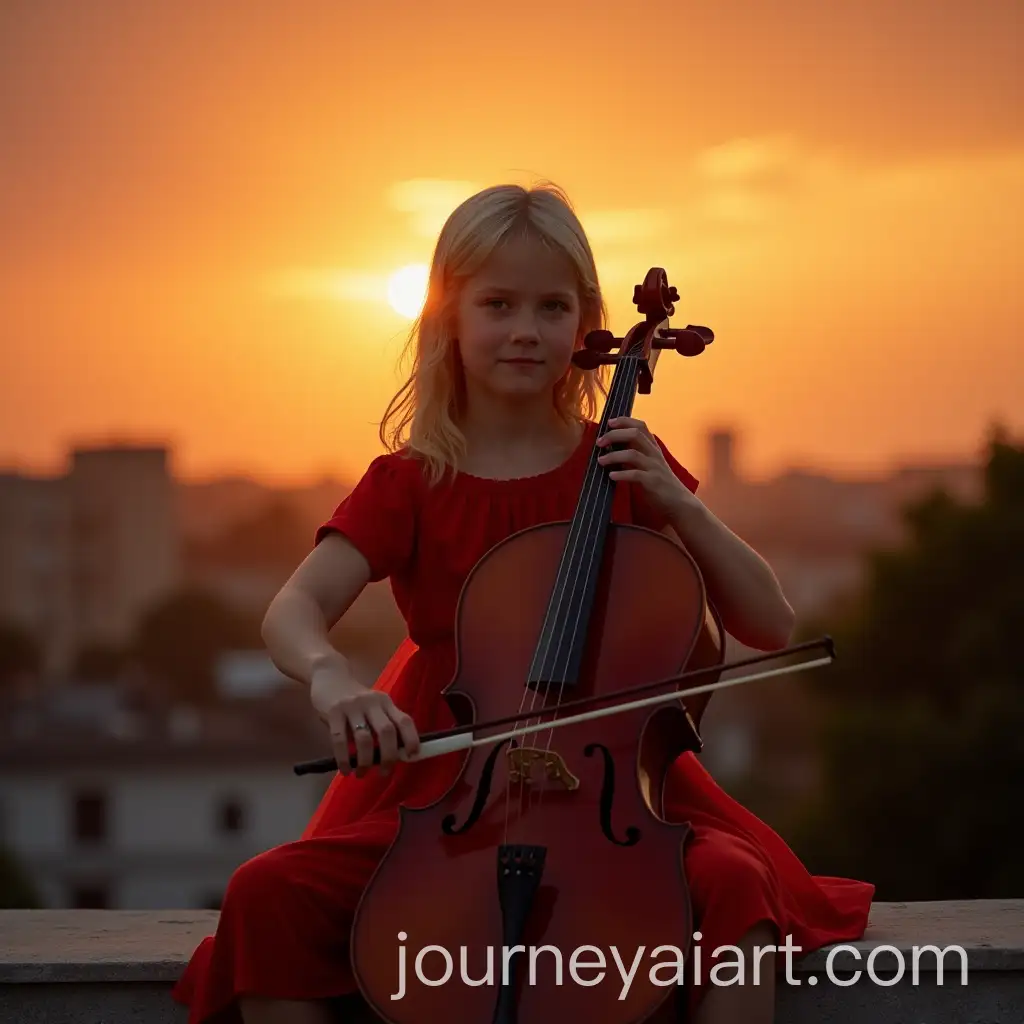 Girl-Playing-Cello-on-Rooftop-at-Sunset