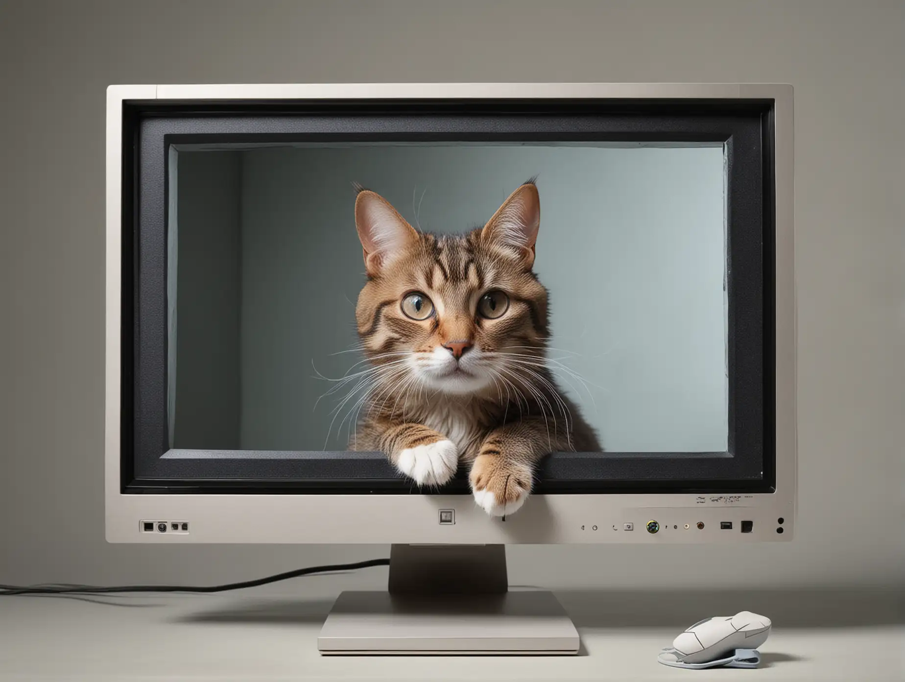 Trompe-lOeil-Image-of-a-Cat-Emerging-from-a-Monitor-Screen