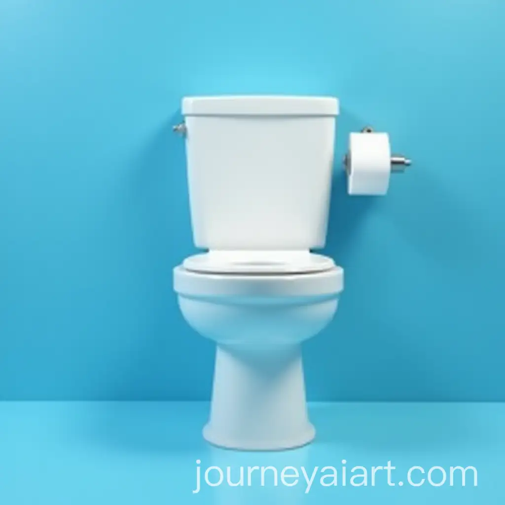 Photorealistic-Toilet-with-Toilet-Paper-and-Blue-Background