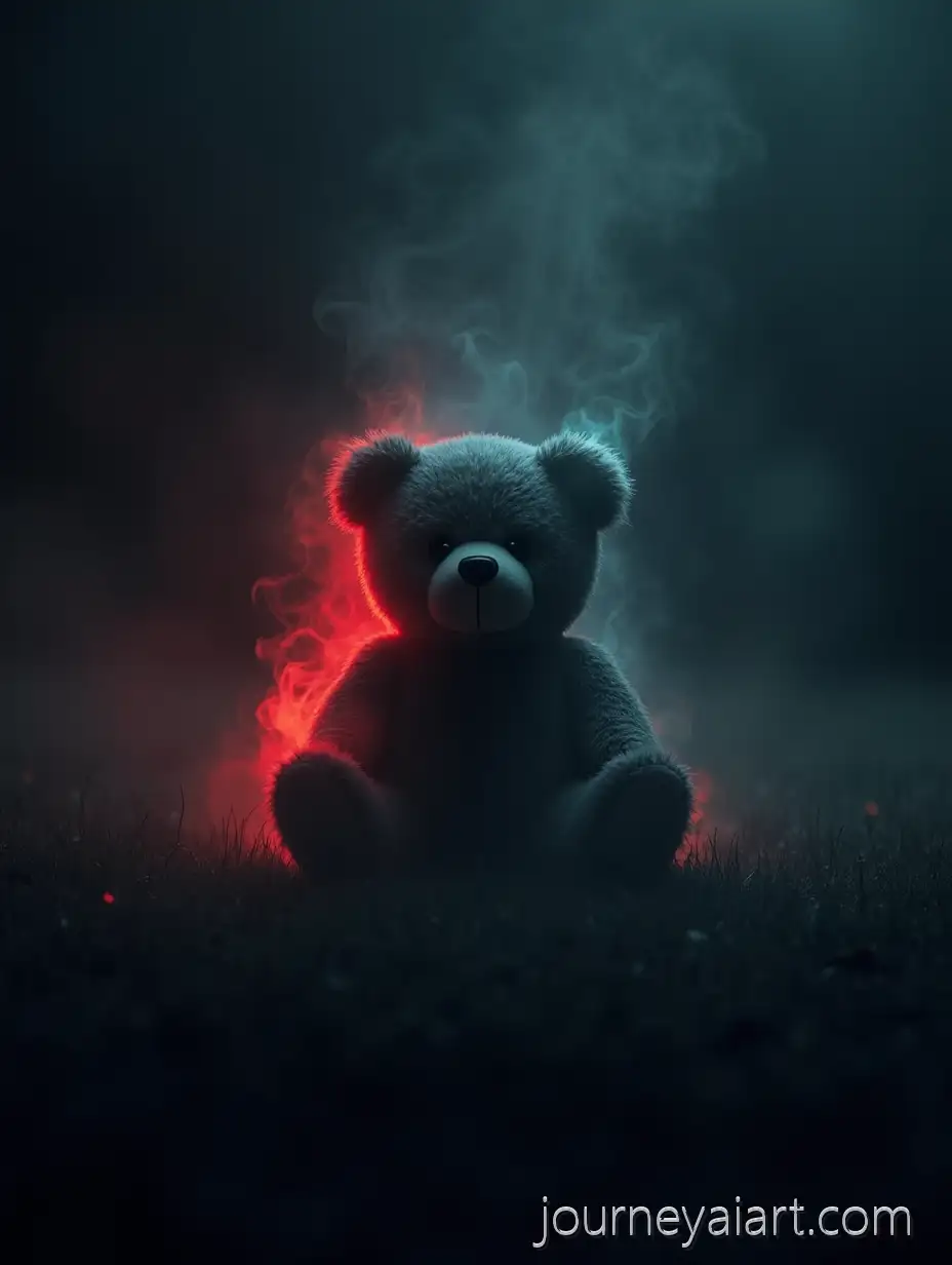Cyberpunk-Forest-FireTeddy-bear-smoke-silhouette-with-Teddy-Bear-Silhouette-in-Minimalist-Style
