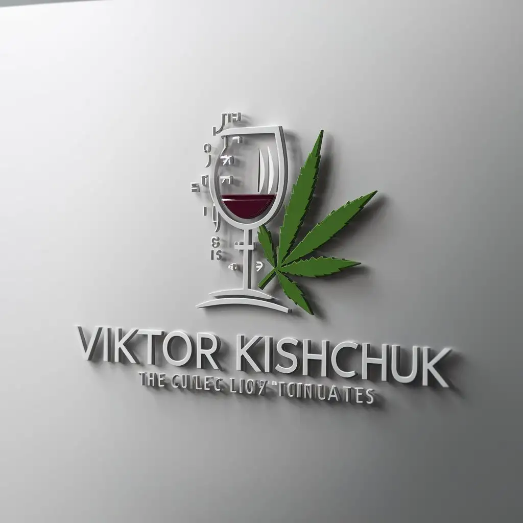 a logo design,with the text "Viktor Kishchuk", main symbol:Wine, programming, marijuana,Moderate,be used in Technology industry,clear background