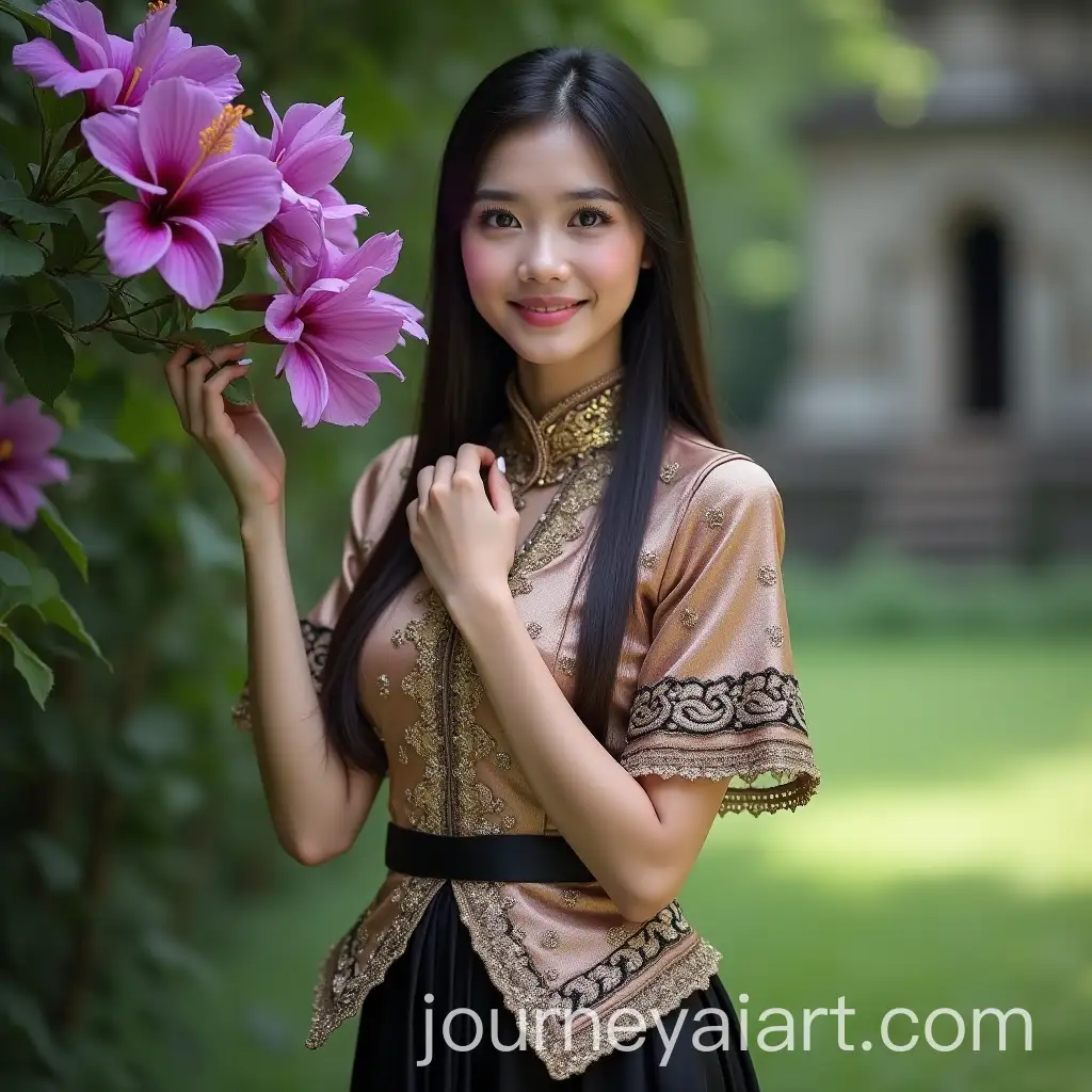 Young-Korean-Woman-in-Elegant-Kebaya-Dress-with-Prambanan-Temple-Background