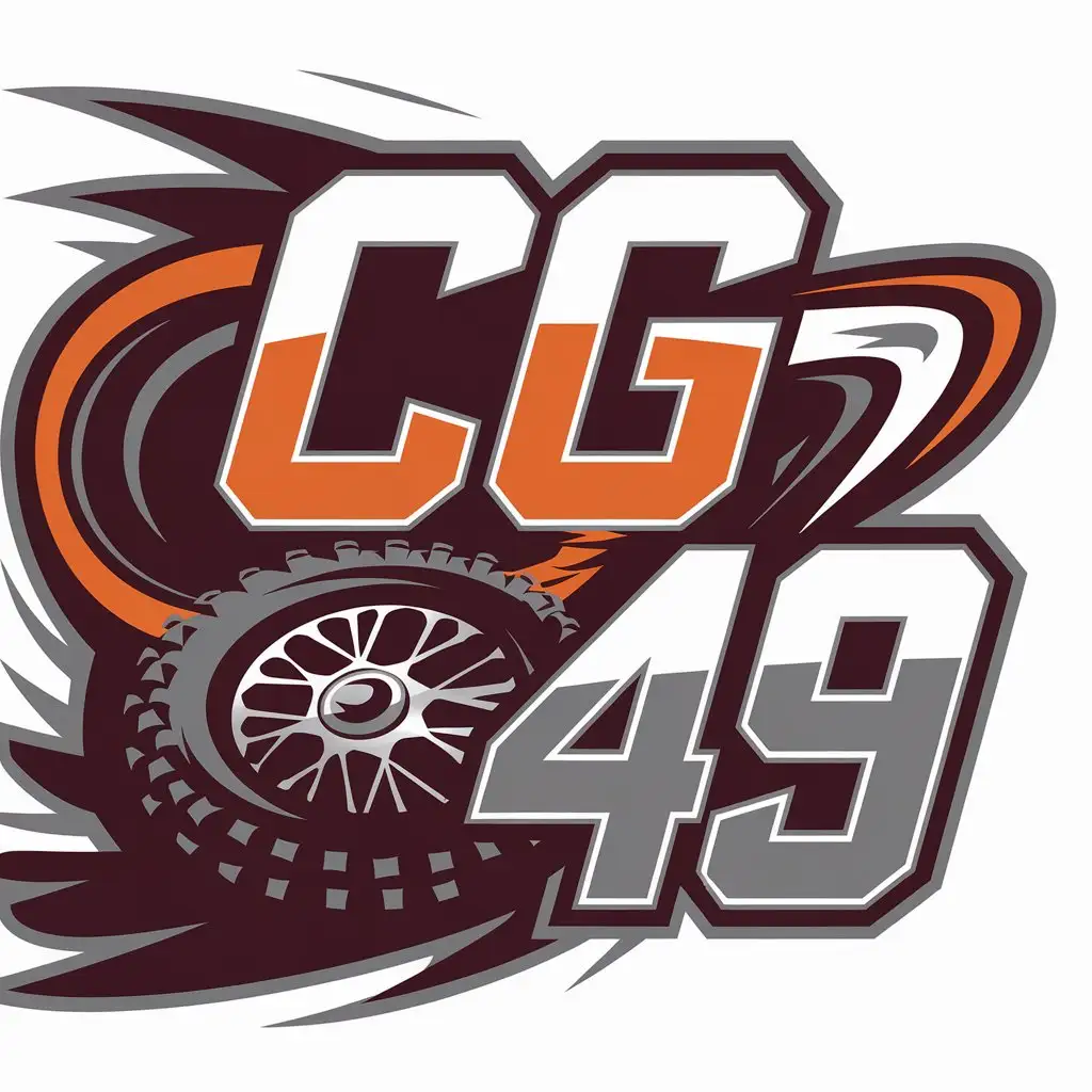 LOGO Design for CG49 Bold Gradient Text with Motocross Tire Symbolism in Sports Fitness