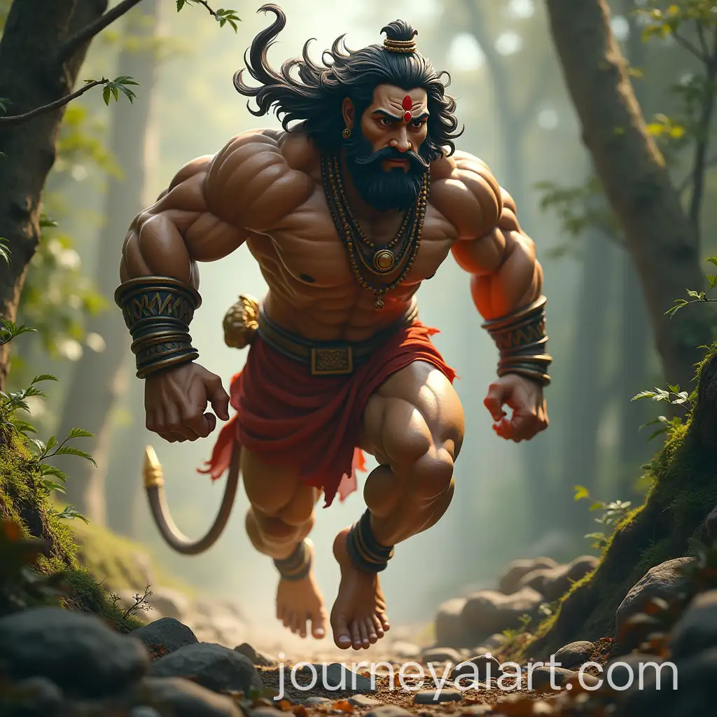 Lord-Hanuman-in-Full-Body-Pursuit-with-Muscular-Physique-in-Forest