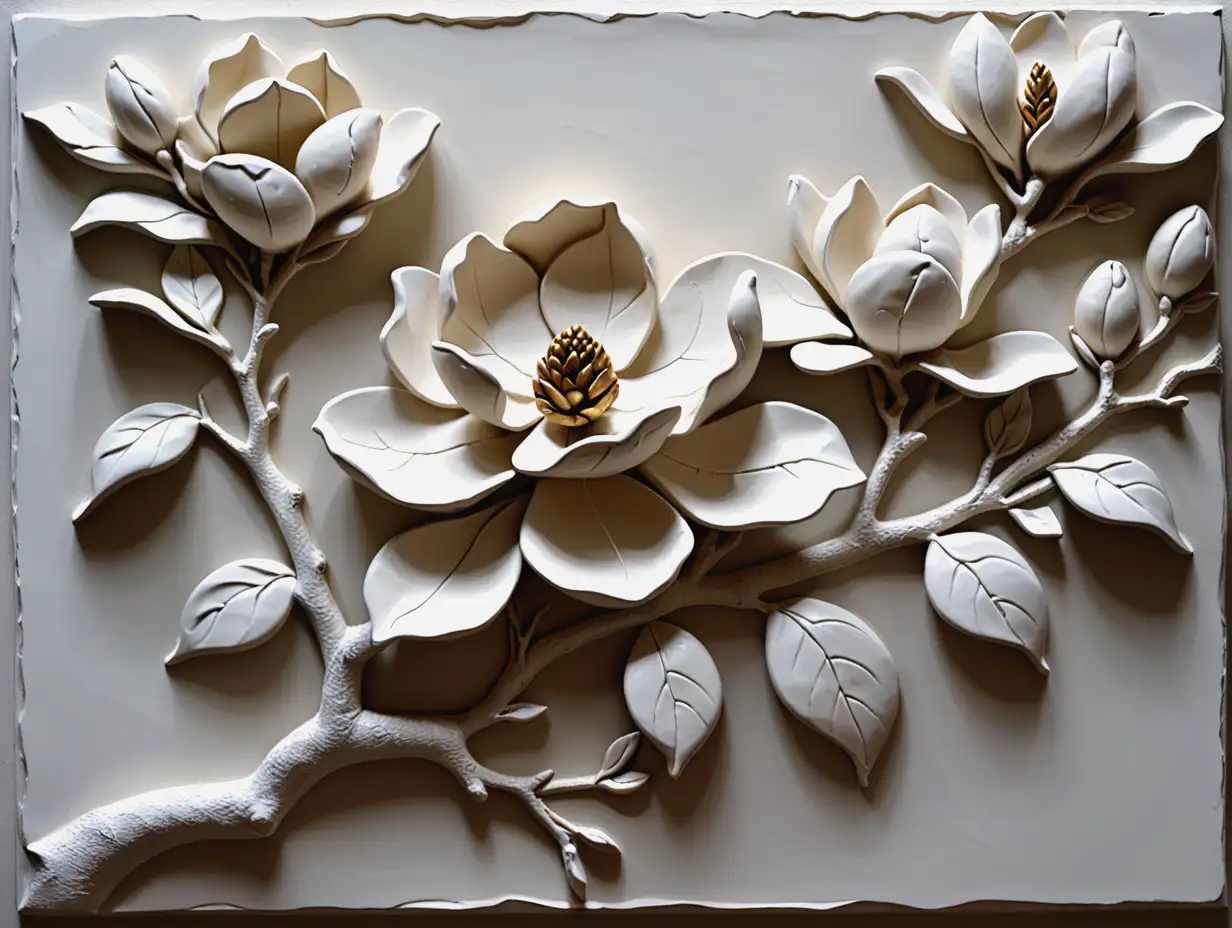 Detailed-Plaster-Relief-of-a-Magnolia-Branch