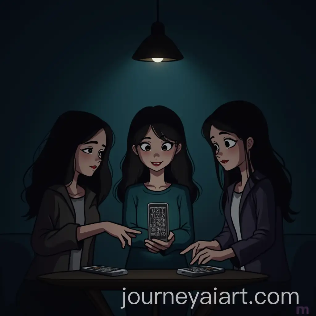 Three-Girls-Solving-Riddle-on-Smartphone-in-a-Quiet-Room