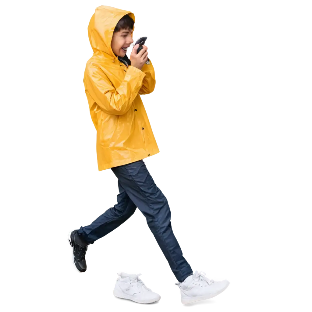 Boy-Happily-Using-a-Raincoat-and-iPhone-PNG-Image