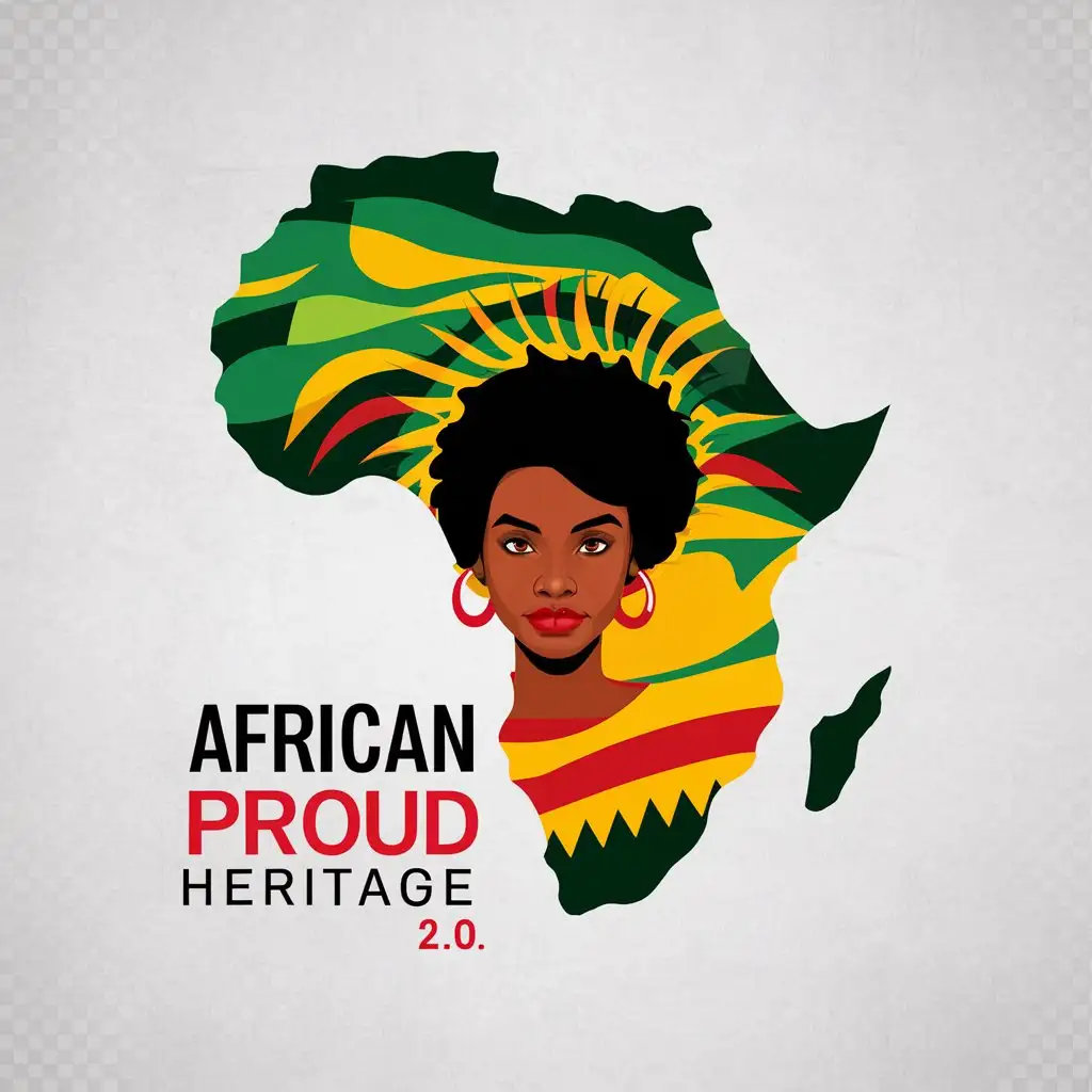 LOGO Design For African Proud Heritage 20 Afro Girl Lion Head on African Map Background