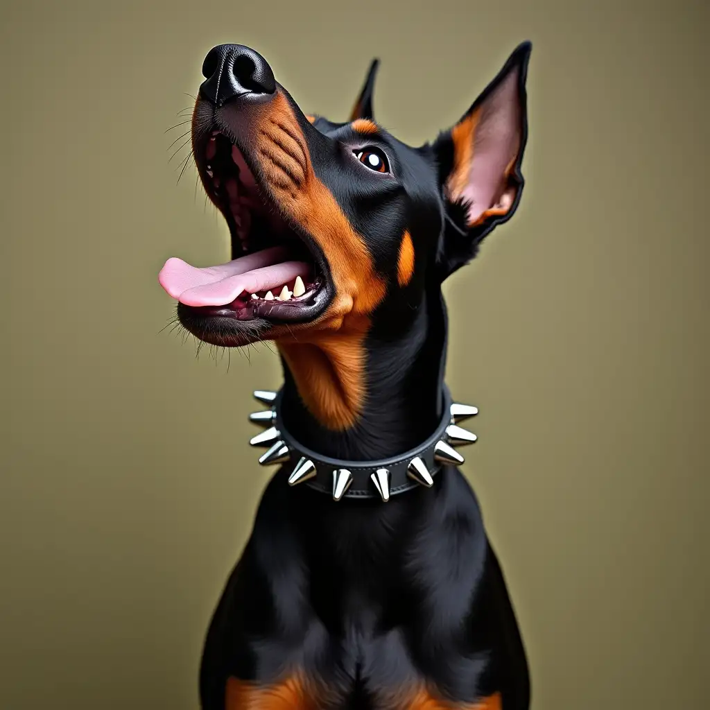 doberman with spiked collar foaming and barking