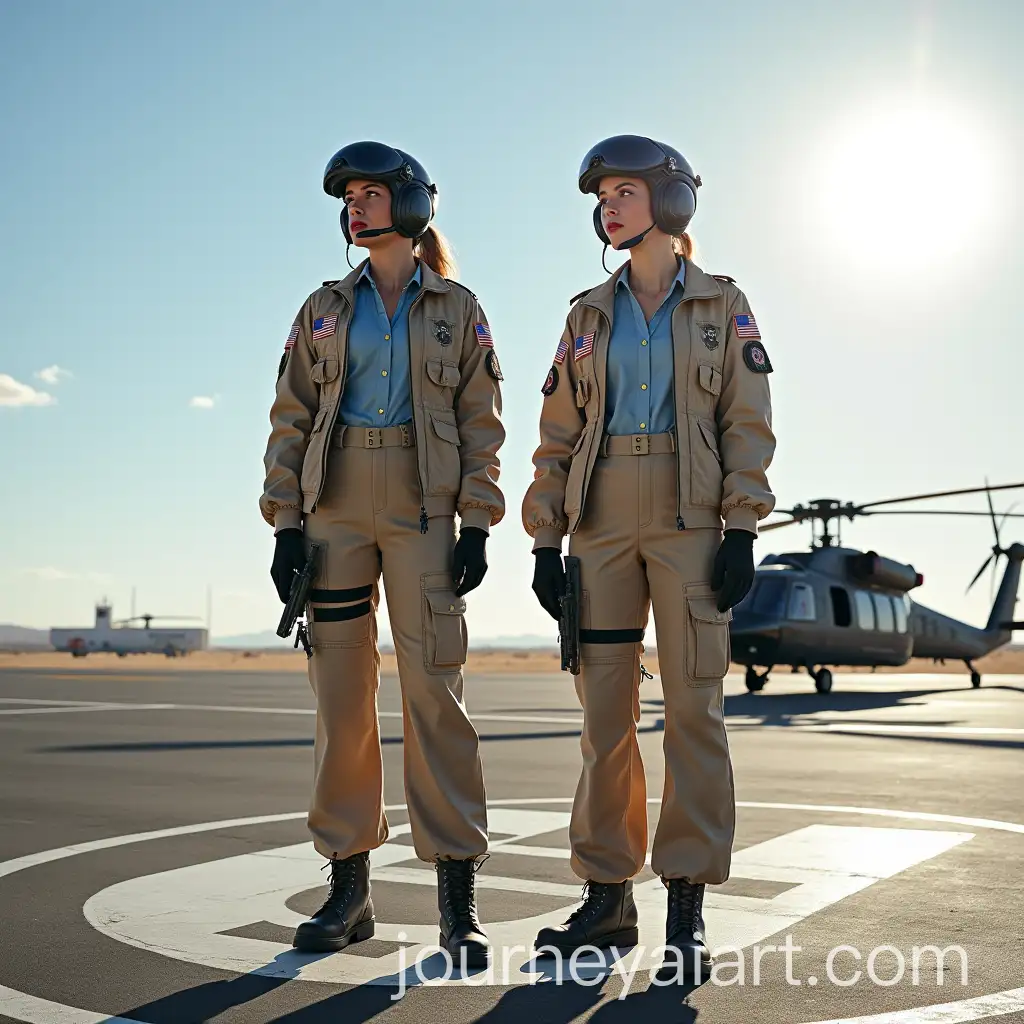 Russian-Female-Military-Pilots-in-CamouflageAI-Image-Prompt-Expansion-on-Helipad-with-UH60-Black-Hawk-Helicopter