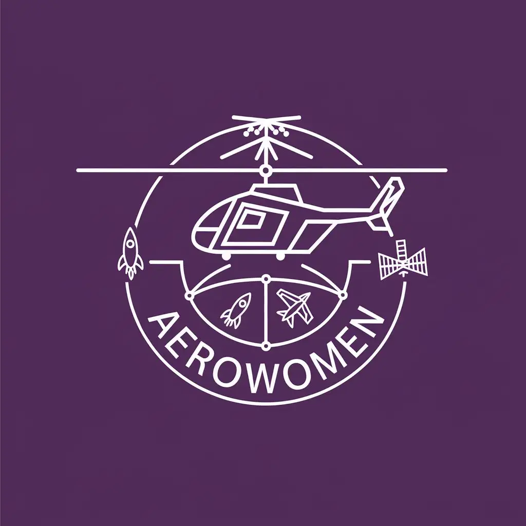 LOGO Design for AeroWomen Minimalistic Helicopter Symbol with Purple Background