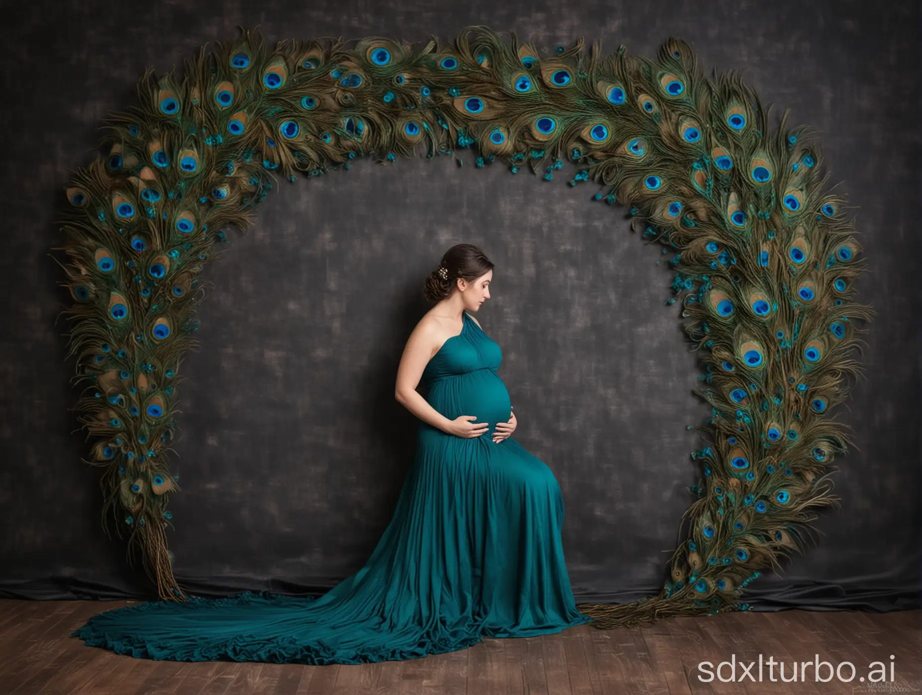 peacock feather maternity digital backdrop