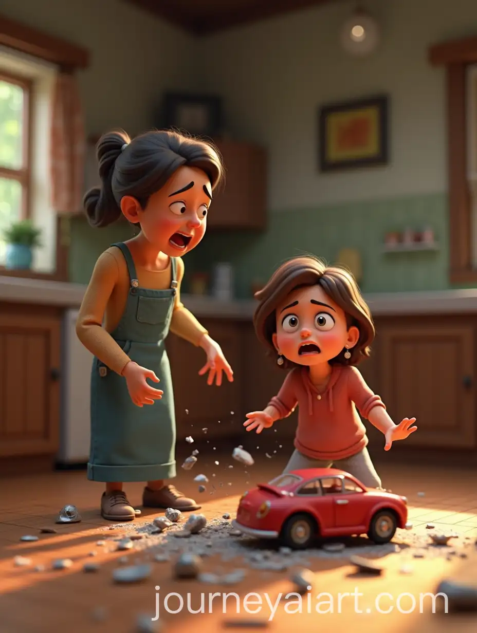 Angry-Woman-Smashing-Model-Car-Shocked-Girl-Crying