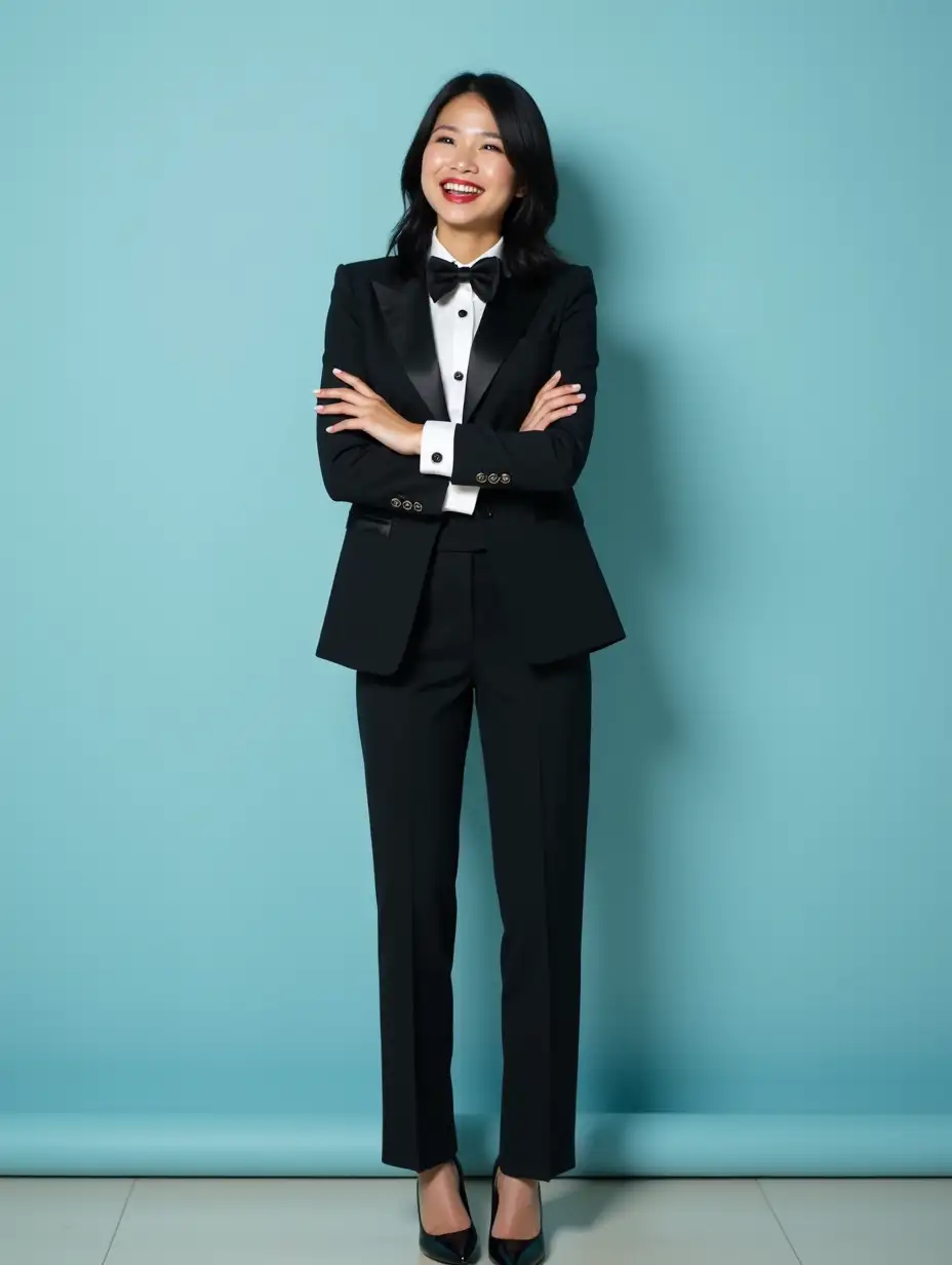 Confident-Chinese-Woman-in-Black-Tuxedo-and-Stiletto-Heels-Smiling-with-Ecstasy