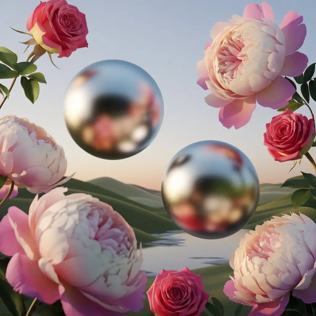 3D-Advertisement-with-Two-Balls-on-a-Roses-and-Peonies-Background-with-Special-Effects