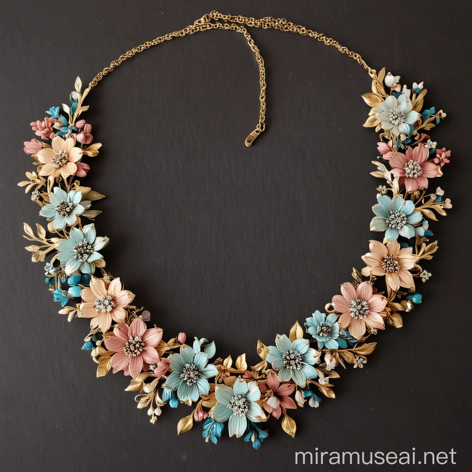 Elegant Floral Necklace with Delicate Petals and Sparkling Gems