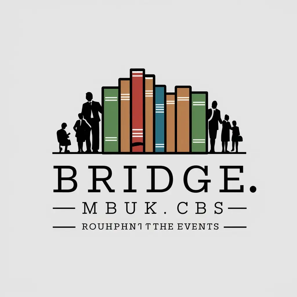 a vector logo design,with the text "Bridge. MBUK CBS", main symbol:Books, library, people,complex,be used in Events industry,clear background