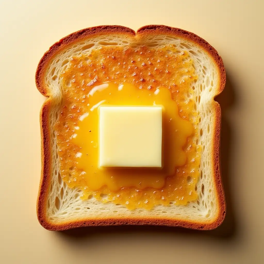 Golden Brown Toast with Melting Butter from Above