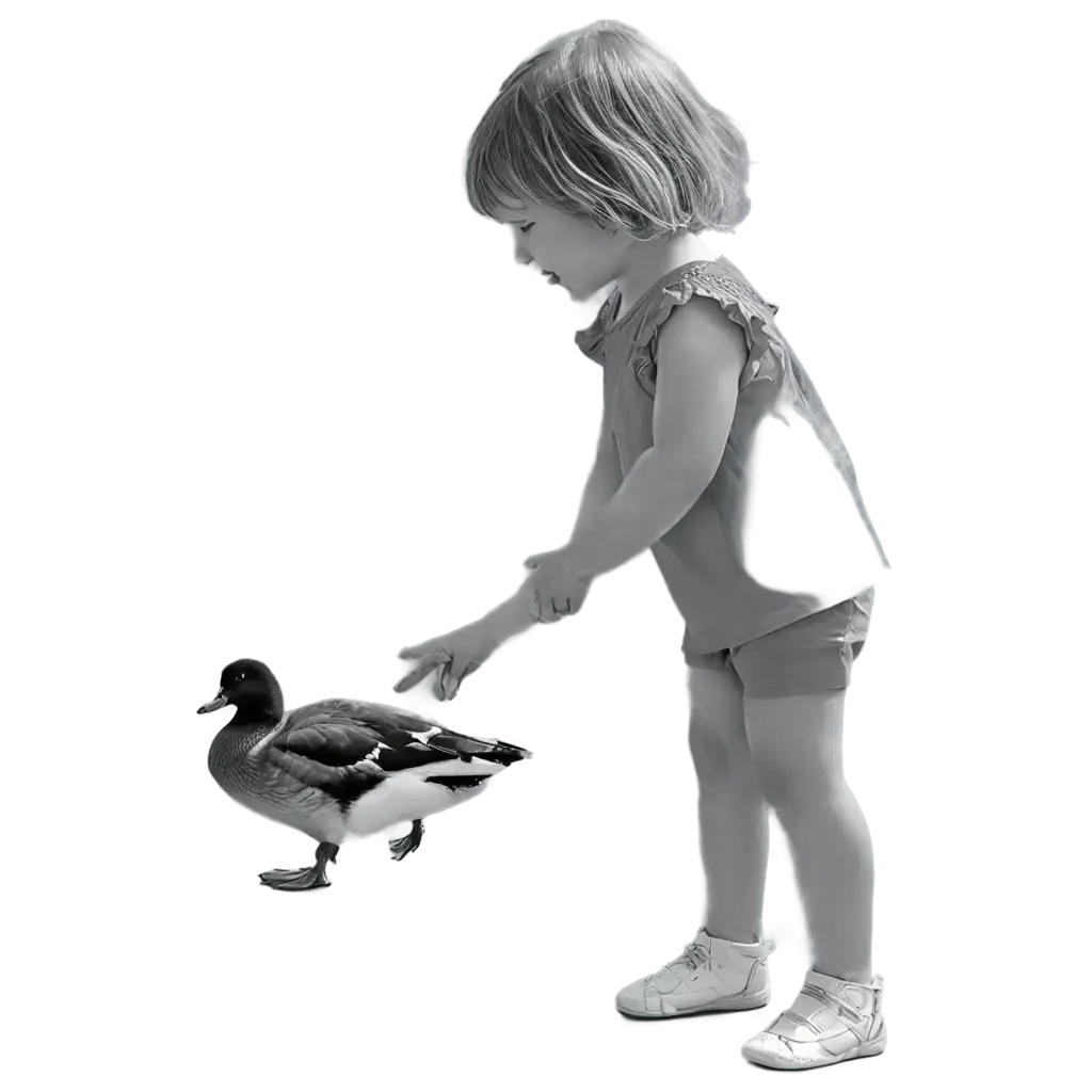 SEOOptimized-PNG-Image-Black-and-White-Line-Drawing-of-a-Toddler-Girl-Feeding-Ducks