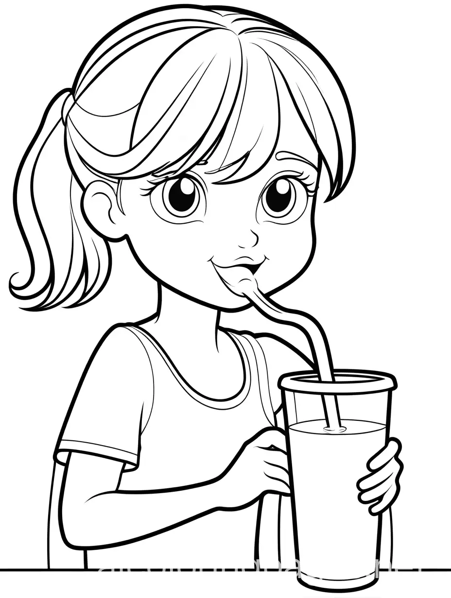 Cartoon-Girl-Enjoying-Water-Black-and-White-Coloring-Page