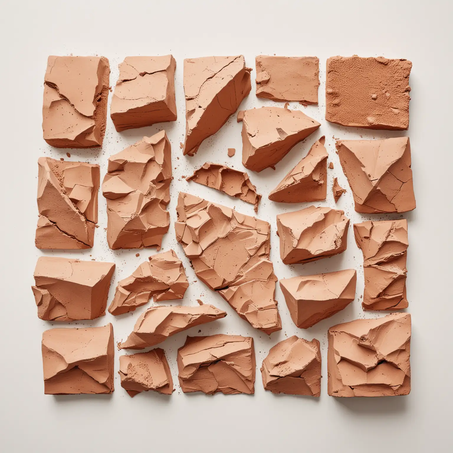 Terracotta-Clay-Fragments-on-White-Background