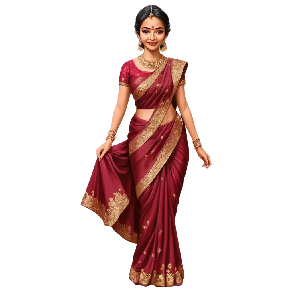 South-Indian-Bride-in-Maroon-Saree-PNG-Image-Traditional-Wedding-Portrait