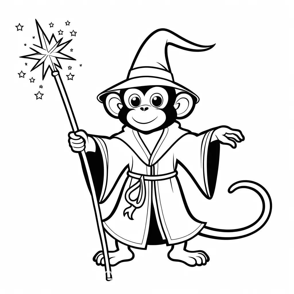 Wizard-Monkey-Casting-Spell-with-Magic-Wand-Coloring-Page