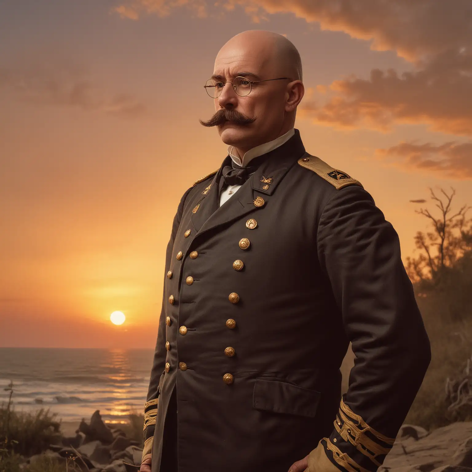 1880s USA Colonel in Military Coat at Sunset