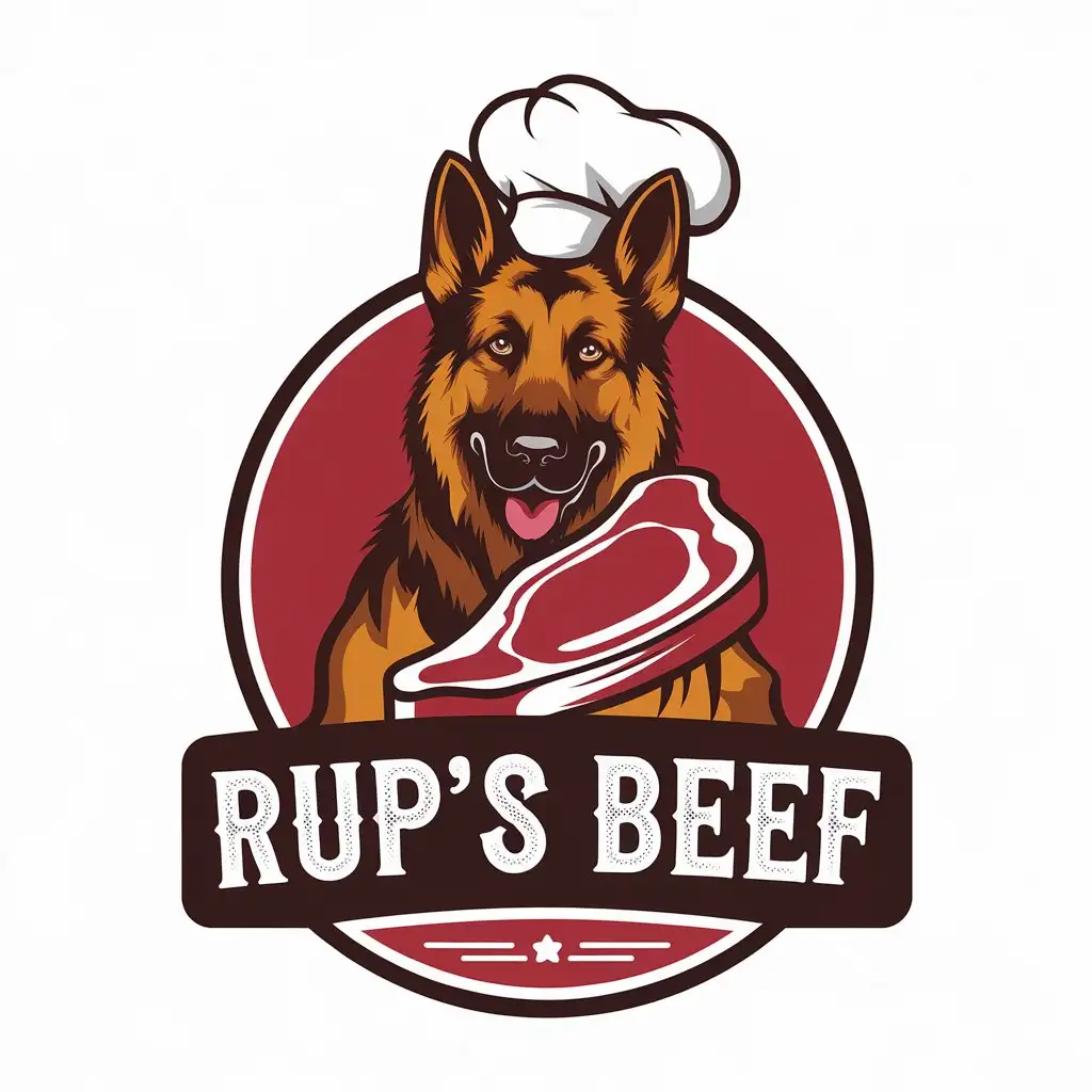 LOGO Design for Rups Beef Vector Logo Featuring a German Shepherd Chef with TBone Steak