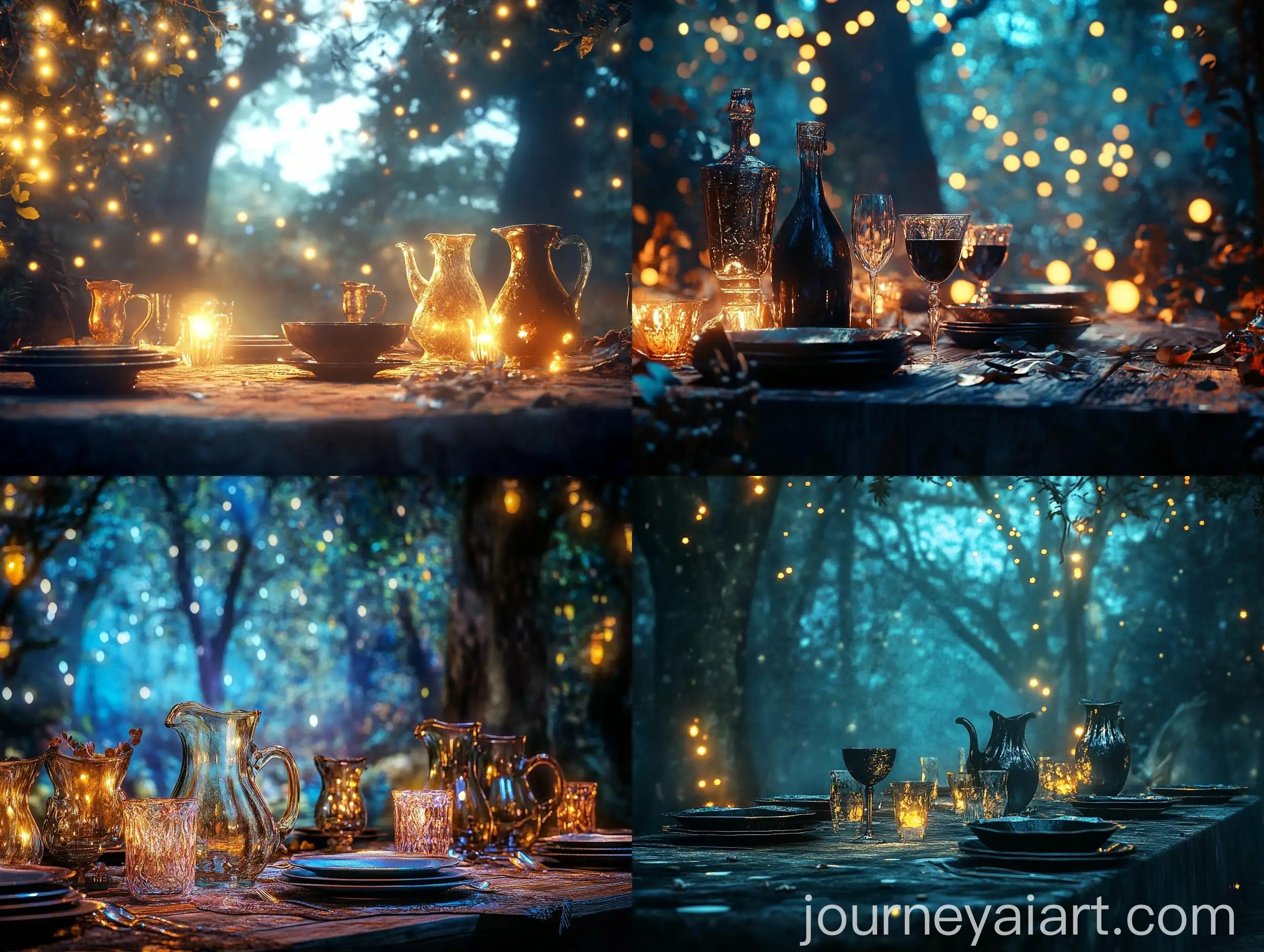Magical-Ancient-Banquet-Table-with-Wine-Pitchers-in-Dark-Forest