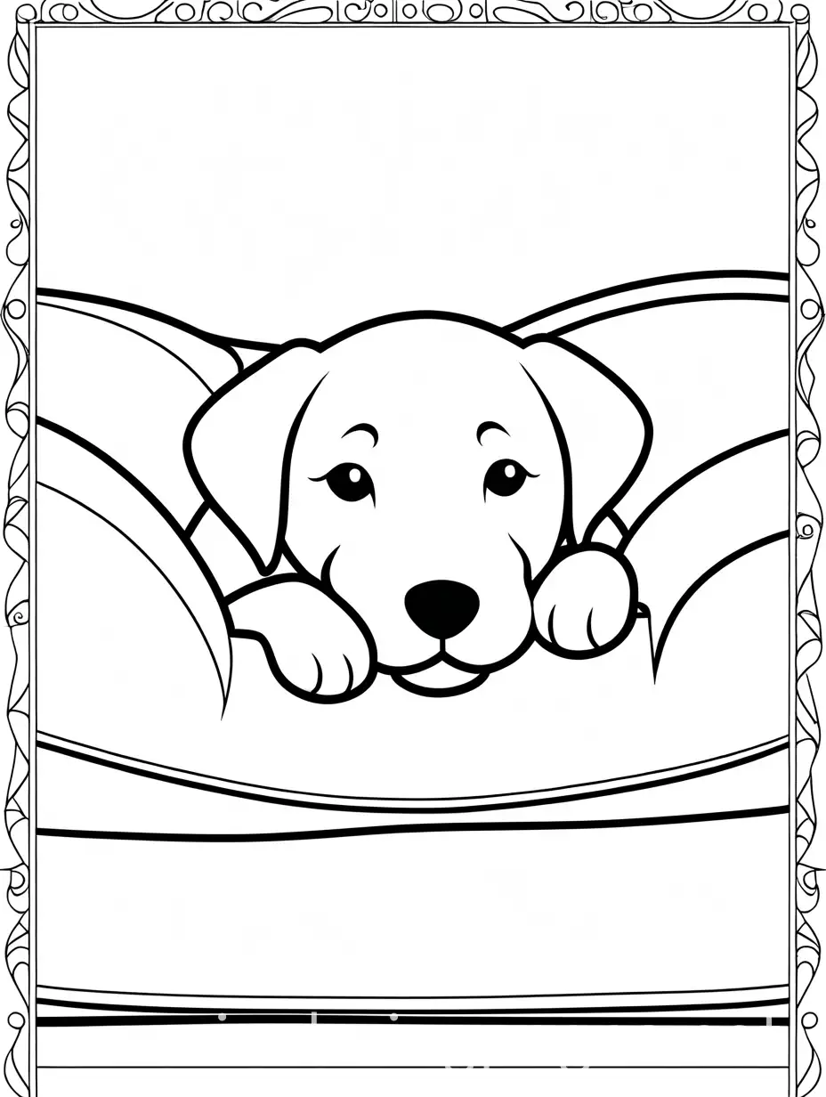 Puppy-Napping-in-a-Soft-Bed-Coloring-Page