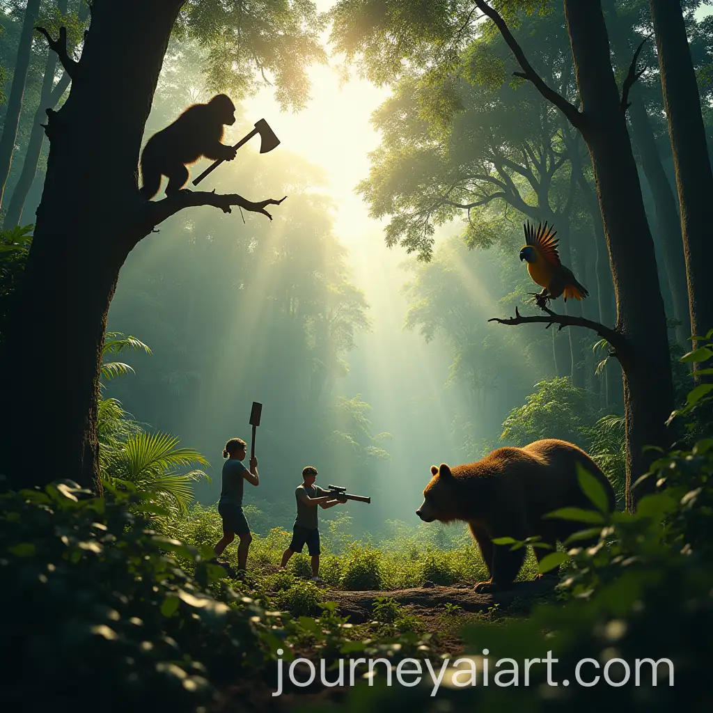 Jungle-Battle-Scene-with-Humans-and-Animals-Preparing-for-Conflict