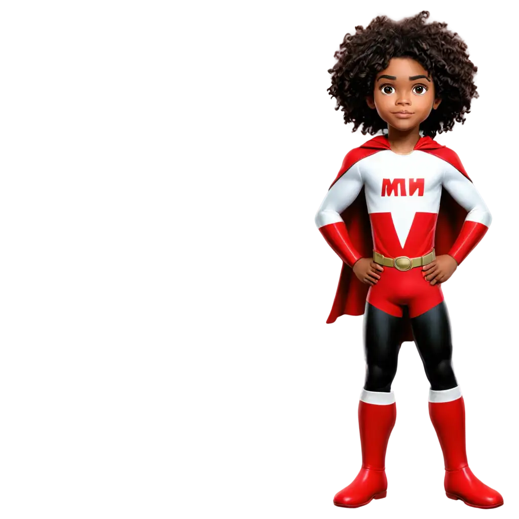 10YearOld-Black-Male-Superhero-PNG-Image-with-Red-and-White-Uniform-and-Curly-Hair-in-Comic-Book-Style