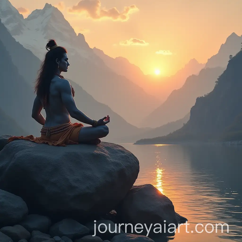 Lord-Shiva-Meditating-on-a-Rock-Overlooking-the-Himalayan-Sunrise