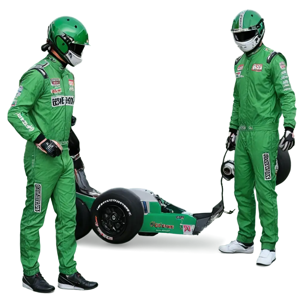 Pit-Crew-with-Helmet-and-Green-Outfit-Filling-Fuel-to-the-Car-PNG-Image-for-HighQuality-Visuals